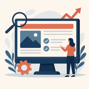 5 Essential Website Features Every Local Business in Devon & Dorset Needs 3 Illustration of a small business owner standing proudly outside their shop, representing professional web design success.