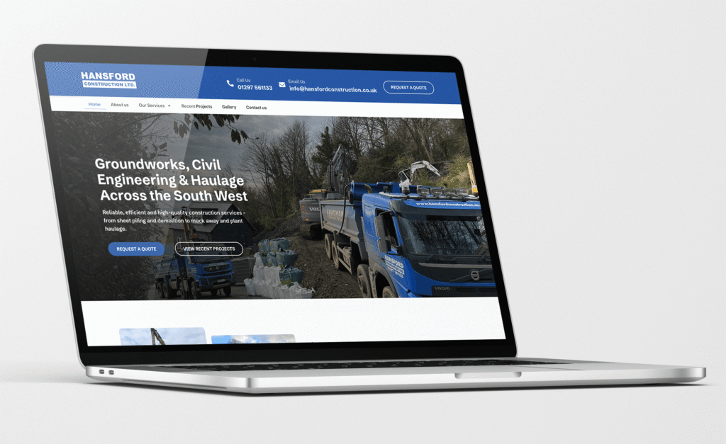 New Website design for Hansford Construction from Lyme Regis, Dorset